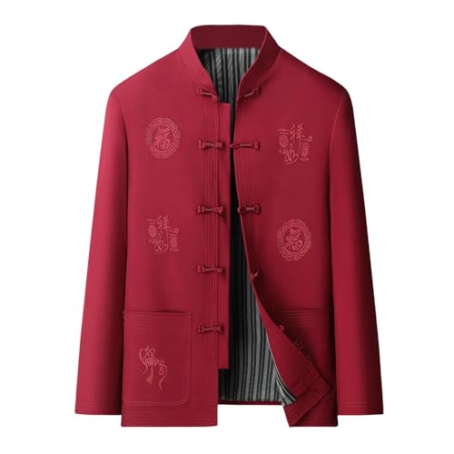 Veste chinoise brodée à manches longues pour homme en coton casual