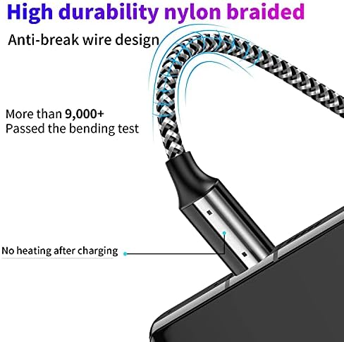 USB C Cable, [1M/3.3FT 2Pack] Type C Charging Cord Nylon USB C Charger Cable Compatible for Samsung Galaxy Z Flip,S22+,S21 Ultra,Huawei P50,Mate 40,Xiaomi 12,Google Pixel,OnePlus,Moto,Realme,tablet
