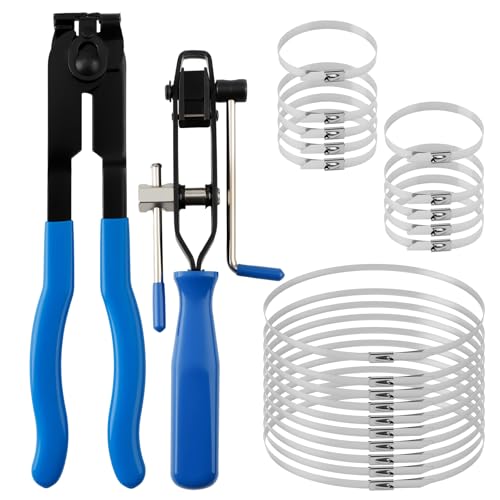 CV Boot Clamp Pliers Kit with 20PCS 304 Stainless Steel Clamps Professional CV Axle Tool Set for Hose Banding Dust Cover Clip Removal & Car Repair Accessories