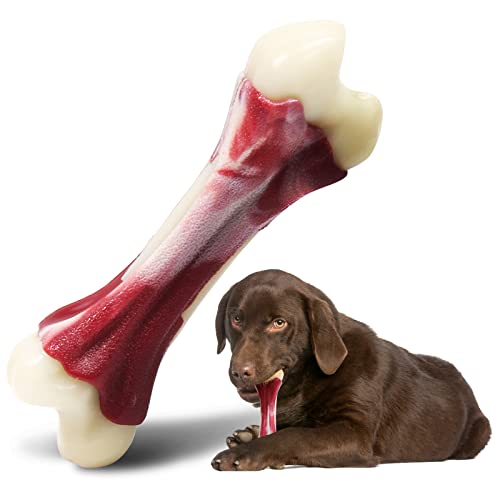 Pasking Dog Chew Toys for Aggressive Chewers - Bacon Flavor Indestructible Nylon Dog Bone Toys Tough Teething & Calming Interactive Toys for Large Medium Breeds(10lbs-70lbs) Birthday Gift Christmas