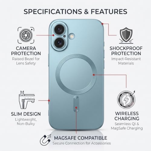 Image of amazon basics Premium Mag-Safe Case for iPhone 16 | Shockproof & Anti-Scratch Cover | Soft Silicone with Wireless Charging | Camera Lens Guard - Light Blue