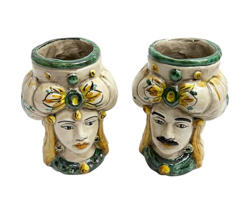 Paire de têtes de mûres siciliennes en céramique, cadeau d'art vert