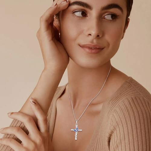 Cross Necklace for Women 925 Sterling Silver Butterfly Necklace Birthstone Pendant Created Gemstone Jewelry Gifts for Women2