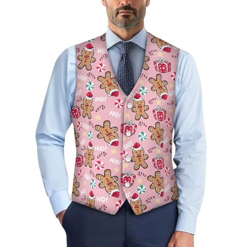 Christmas Vest for Men Slim Fit Men's Christmas Suit Vest for Party Banquet Lightweight Waistcoat With Back Strap