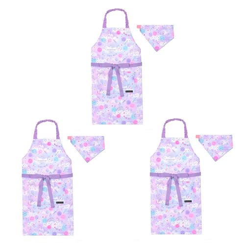 COLORFUL CANDY STYLE 子どもエプロン (100〜120cm) 撥水ノーアイロン ユニコーンファンタジー 3枚セット 女の子 かわいい 子供用 子供 こども エプロン 三角巾 セット ゴム キッズエプロン 幼児 小学生 かわいい おしゃれ