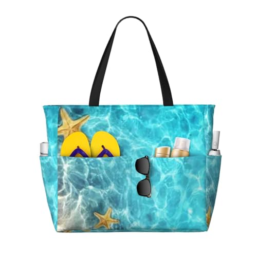 Grand sac fourre-tout de plage à motif étoile de mer doté de larges poignées confortables