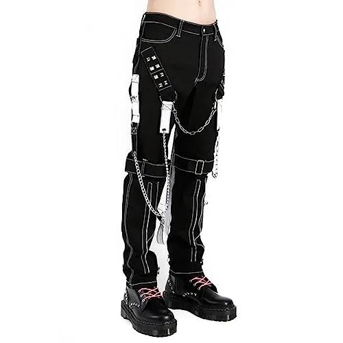 Men Extreme Gothic Bondage Streetwear Pant Alternative Trouser Pants (44) Black