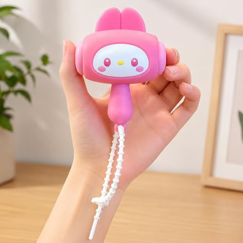 Image of HOUSELY Cute Cartoon Bunny Squeaky Squeeze Toy - Soft Silicone Kawaii Hammer with Sound | Stress Relief Fidget Toy with Beaded Strap, Portable Bag Charm for Kids & Adults, Return Gift - Pink