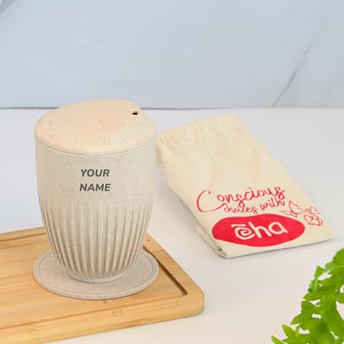 Image of Eha Earth Friendly Customised Coffee Mug, Coaster with Bag 350 ml, Set of 1 | Made with Rice Husk Biocomposite | Personalized Gifts for Friends and Family | Sand Castle
