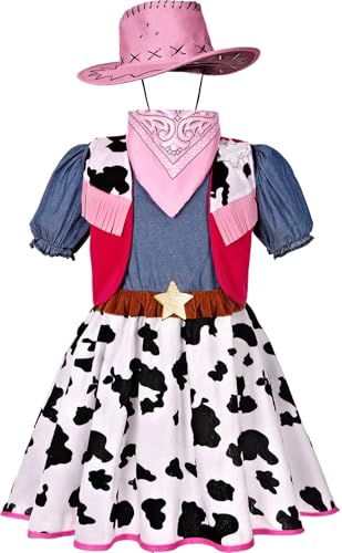 Cowgirl Costume for Girls with Hat Halloween Dress Up Party (7-8 Years)