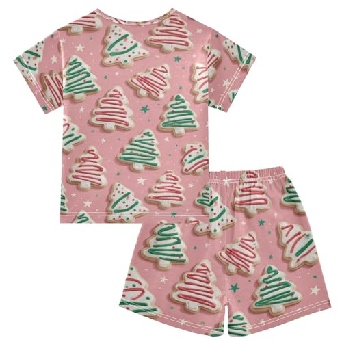 Pajama Short Sets Christmas Tree Cookies Pattern Soft Cotton Summer Sleepwear 2 Piece PJS Size 5-14T2