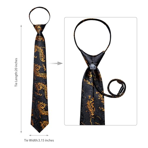 Image of DiBanGu Mens Zipper Ties Silk Adjustable Necktie Pocket Square