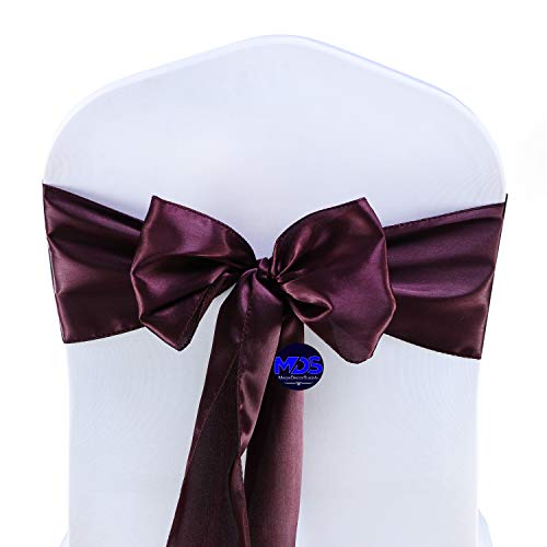 MDS Pack of 250 PCS Wedding Satin Chair sash Chair Decorative Bow Designed Chair Ribbon Ties Back Sash for Wedding Banquet Party, Events Supplies, Home Decorations (7 x 108 Inch, Plum)