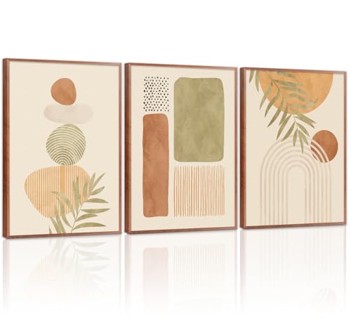 LHIUEM Mid Century Modern Decor Neutral Canvas Wall Art Set