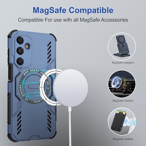Image of amazon basics Back Case Cover for Samsung Galaxy A16 5G | Magnetic Case with Built-in Metal Ring | Supports Mag-Safe Charger, Wallet & Car Mount | Shockproof Hybrid PC + TPU | Blue