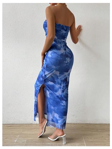Image of GORGLITTER Women's Floral Strapless Bodycon Wedding Guest Dress Vacation Summer Birthday Tropical Maxi Long Sun Dresses