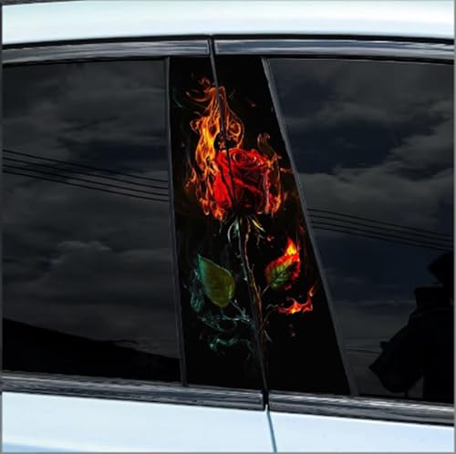 Image of 2pcs /1set Car B Pillar Sticker Decal Upgraded Vinyl Car Decals Body Side Stickers,Wolf Lions Rose Tigers Graphics Scratch Cover Large Sticker for Car Auto Van SUVs Trucks 19.6'' (red Green Rose)