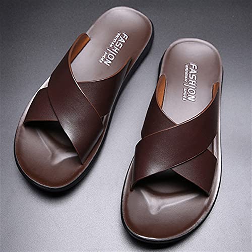 Battle Men Fashion X Band Slipper For Men Solid Color Genuine Leather Open Toe Casual Slip On Beach Sandal anti-slip2