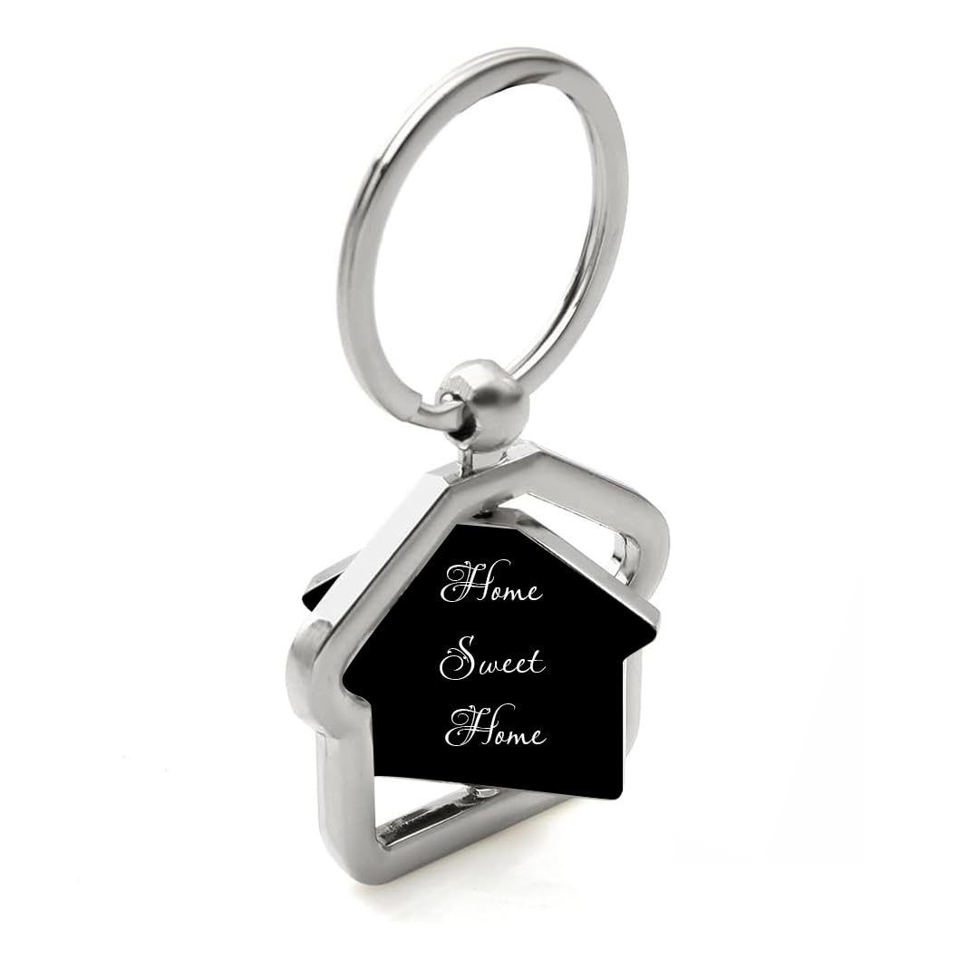 Metal Home Sweet Home Keychain For Men & Women, House Shape Rotating Key Chain, New House Keyring Housewarming Gifts Key Chain Real Estate Gifts Buying & Selling Keychain (Pack Of 1), Silver