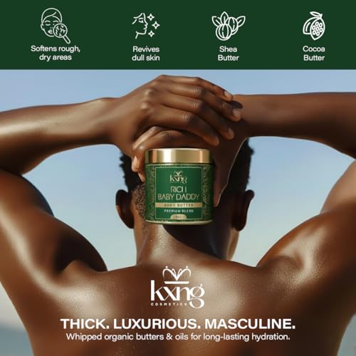 Image of KXNG Cosmetics Luxury Shea Body Butter Cream - 4oz | Organic Body Butter for Men & Women with Cocoa, Mango & Coconut Oil | Moisturizing Cream for Hands, Feet & All Skin Types - Rich Baby Daddy
