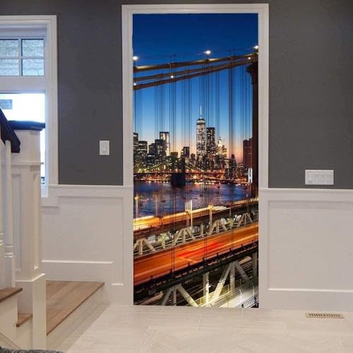 Stickers Porte New York Sticker Porte Trompe l'oeil Pont Papier Peint Auto Adhésif, PVC...