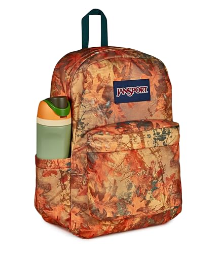 Image of JanSport SuperBreak Plus Backpack with Padded 15-inch Laptop Sleeve and Integrated Bottle Pocket - Spacious and Durable Daypack for Work and Travel, Bogcore Camo Orange /Rust /Teal