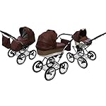 SKYLINE Klassisch Retro Stil LUX Kombi-Kinderwagen Buggy 3in1 Reise System Autositz (Isofix) (Graphit/14"Luft Bereifung)