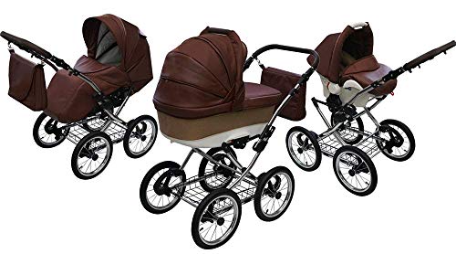 SKYLINE Klassisch Retro Stil LUX Kombi-Kinderwagen Buggy 3in1 Reise System Autositz (Isofix) (Graphit/14"Luft Bereifung)