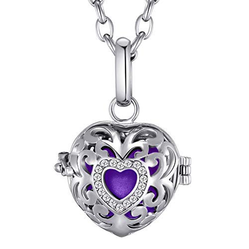 Morella Collar ángel de la Guarda de Acero Inoxidable 70 cm con Colgante Amor-corazón y Bola de resonancia de Color Lila Ø 16 mm para Damas en Bolsa para Joyas