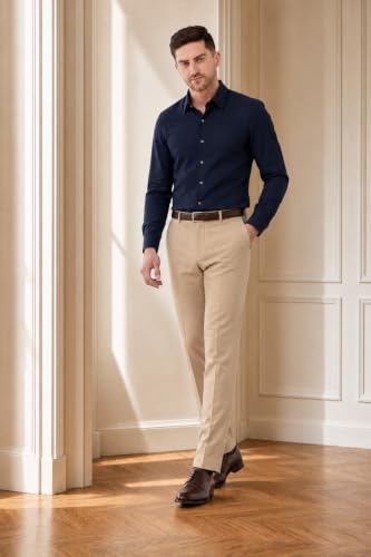 Image of SaintX Men's Premium 4-Way Comfort Stretch Formal Trousers | Smart Sweat Wicking Wrinkle Free Fabric | Smarter Techno Flex Expandable Waistband | Stylish Slim Fit | Daily Office Wear