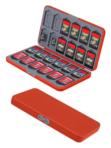 Switch Game Case - Red Switch Game Holder for Switch Cartridge Case with 24 Game Card Slots & 24 Micro SD Card slots, Portable Black Memory Storage Holder - Hard Shell, Silicone Lining