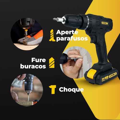 Kit Parafusadeira Furadeira De Impacto 21v com Duas baterias recarregáveis + Maleta De Ferramentas 1