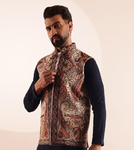 Image of SOJANYA (Since 1958 Men's Velvet Nehru Jacket With Paisley Print