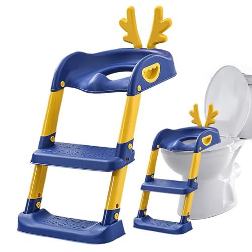 幼児用便座、トイレ用の子供のトイレシート | ステップスツールラダー付きの折りたたみ可能なトイレトレーニングトイレ,バスルームアクセサリー、6か月から10歳の子供のための滑り止めパッドを添えた安全なトイレ