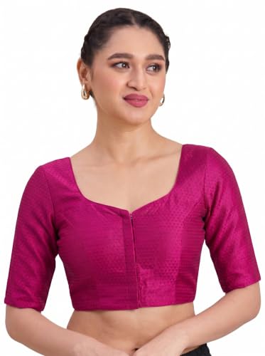 Image of Studio Shringaar Women's Brocade Half Sleeve Bright Readymade Saree Blouse
