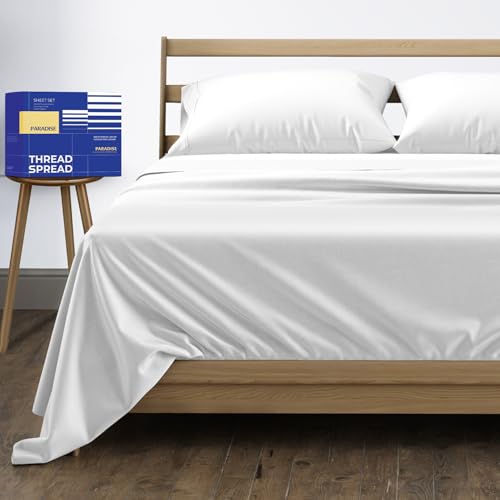 Image of THREAD SPREAD Full Size Bed Sheets, Luxury 1000 Series Paradise Collection 100% Egyptian Cotton Sheets Full Size Set (4 PC, White), Silky Soft, Cooling, Sateen, 16 inch Deep Pocket Hotel Sheet Set