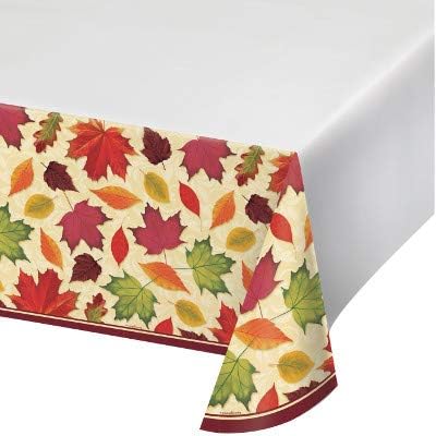 Fall Season Thanksgiving Party Decorations, Fall Leaves Pattern Printed Plastic Tablecover 54 Inch x 102 Inch, Box of 12