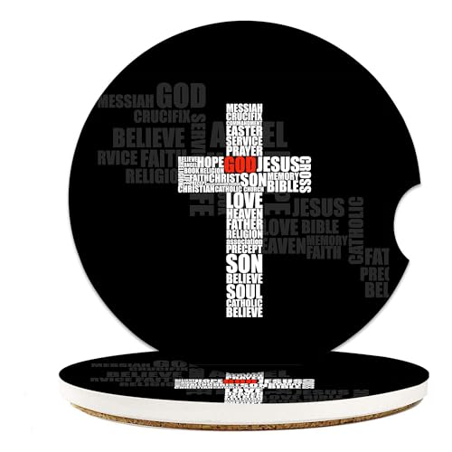Jesus Christian Cross Coasters for Cup Holders, Absorbent Ceramic Coasters with Cork Back, Universal Anti Slip Car Accessories, Cup Mat for Car Interior