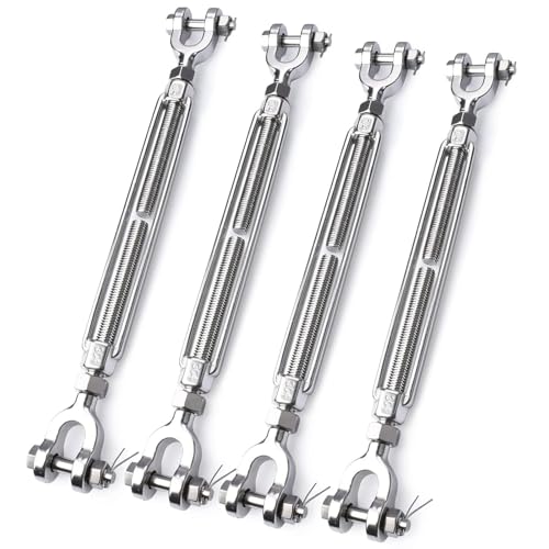 1/4 Inch Stainless Turnbuckle & Cable Kit - 4PCS M6 Jaw to Jaw Turnbuckles (1600lbs) + 25FT Aircraft Wire Rope with Clamps & Thimble for Shade Sail, Railing, Zipline, Lights miniatura 2