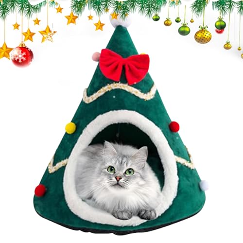 Cuccia per gatti a forma di albero di Natale, in peluche, semi-chiusa, accogliente, calda, per gatti e cuccioli