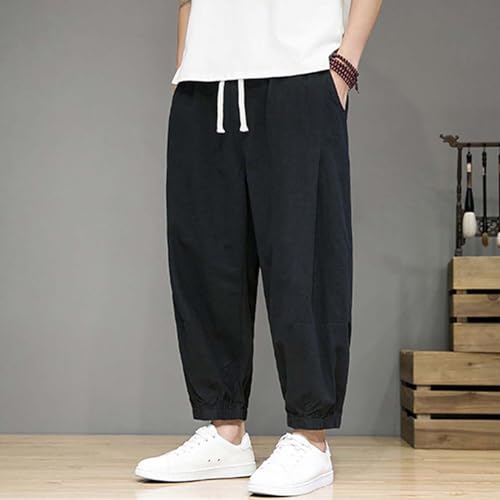 Mens Loose Straight Cotton Summer Casual Pants Mens Breathable Pants Mens Elastic Pants3