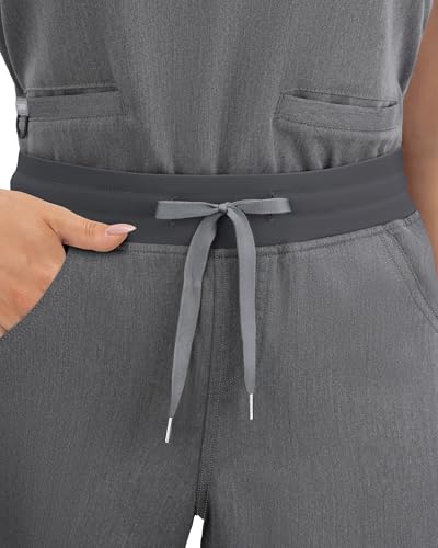 Image of COMENII Scrubs for Women, Knit Yoga Waistband Straight Leg Cargo Pants, Classic Fit Womens Scrubs Pants-R-Graphite XL