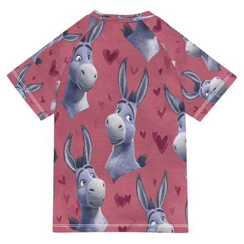Boys Short Sleeve T-Shirts Donkey Funny Heart Rashguard Kids Swim Shirts Sun UPF 50+2