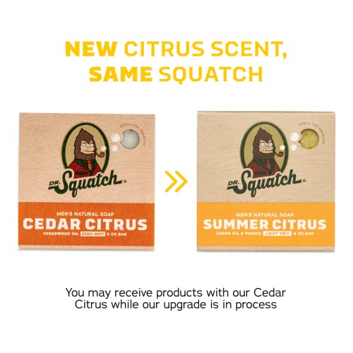 Image of Dr. Squatch Natural Men's Bar Soap - Cold Process Body Soap Bar with Natural Oils - Gifts for Men - Summer Citrus, Cool Fresh Aloe, Gold Moss, Bay Rum & Pine Tar (5 oz, 5-Pack)