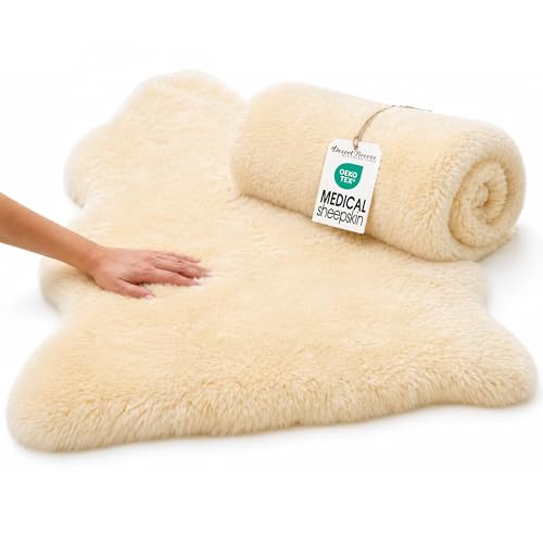 Desert Breeze Distributing Medical Sheepskin for Bedsores and Pressure Sore Relief | Oeko-Tex Certified Lambskin Pad, 24' x 41' Shorn Wool for Bed, Wheelchair, Recliner