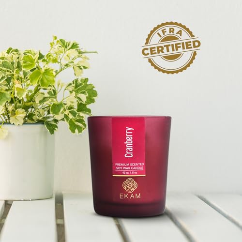 Image of EKAM Cranberry Votive Soy Wax Scented Candle, 40 Grams, 10 Hours Burn Time| Long Lasting Premium Candles | Ideal for Home Decor | Gifting & Aromatherapy