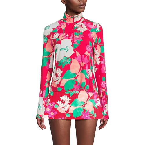 Lands' End Women's Long Sleeve Rash Guard Cover-up UPF 50 X-Small Coral Rose Lilies