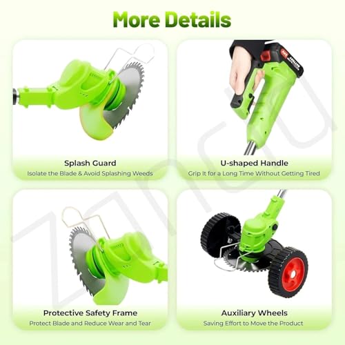 Image of Electric Wireless Rechargeable Edge Cutter 48V-2 Batteries-25cm Cutting Width|3-in-|Adjustable Height|3 Blade Types |Lawns & Gardens|Straight Blades Trimming Scissors. (U-Shap-Green)