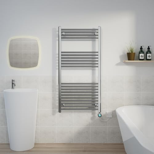 Image of Warmehaus Prefilled Electric Towel Radiator Straight Chrome 1200x600mm
