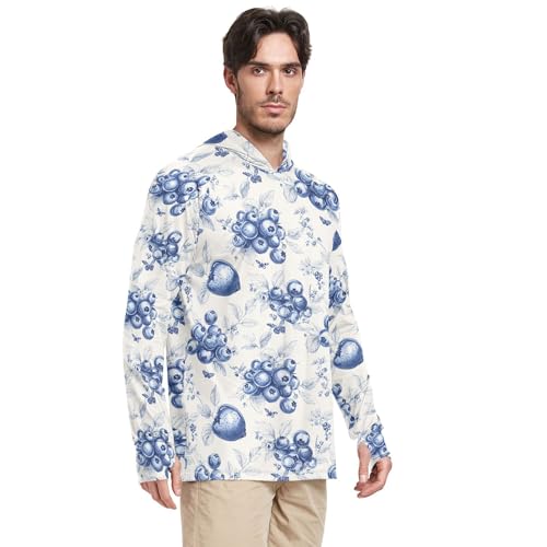 Art Blueberries Fruit Neutral Mens Sun Shirts Protection Long Sleeve Rash Guard Shirts UPF 50+ Golf Shirt S2